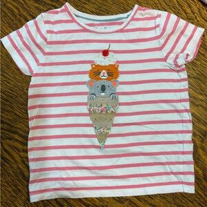 Mini Boden Pink and White Short Sleeve Tee with Ice Cream Cone Appliqué 5-6 year